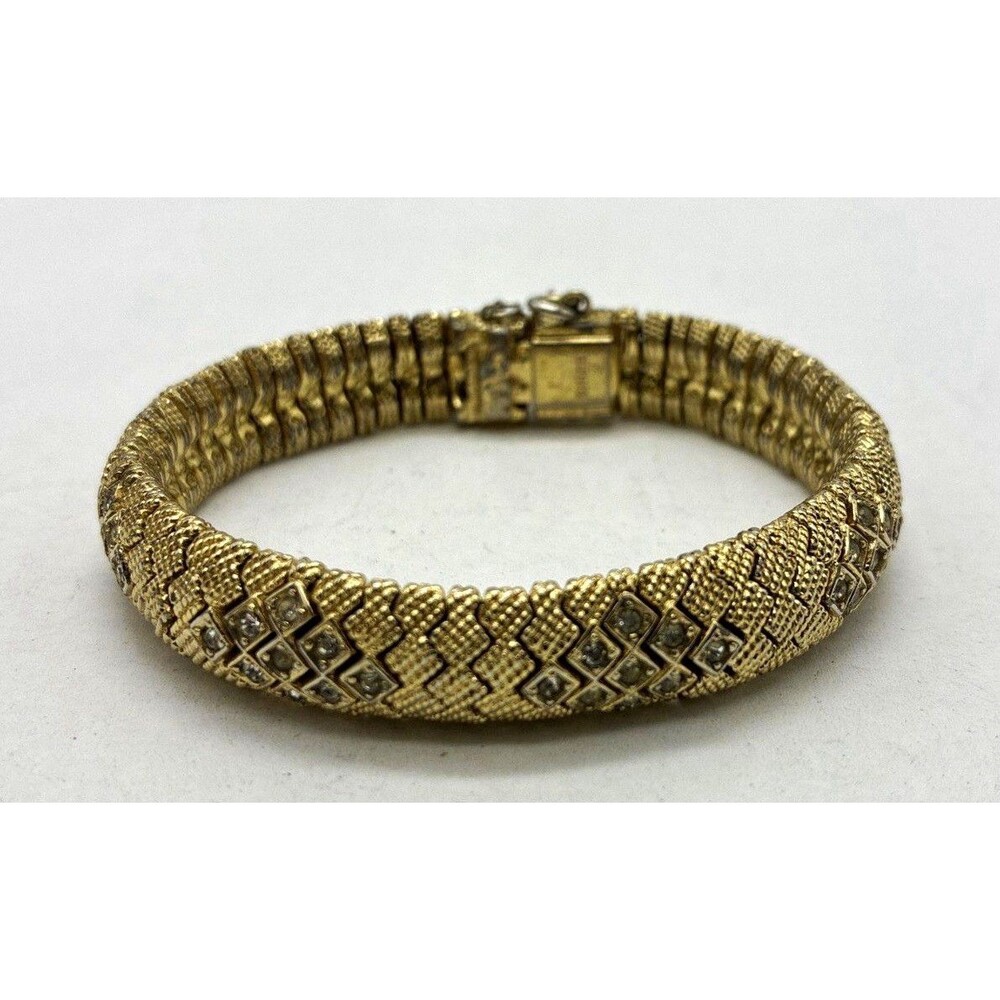 Ciner Signed Gold Tone Textured Bangle Bracelet with Box Clasp Closure